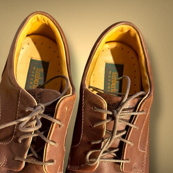 Men\'s 10.5 Wide TIMBERLAND Brown Leather Lace Up Casual Shoes Waterproof EUC main image 8